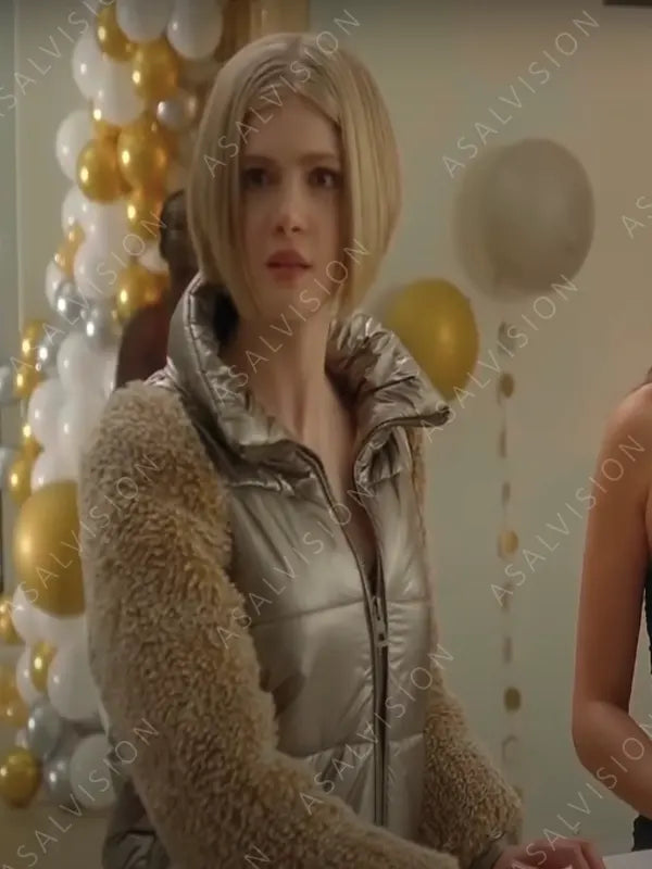 Elena Kampouris WifeLike 2022 Meredith Puffer Jacket With Fur Sleeves