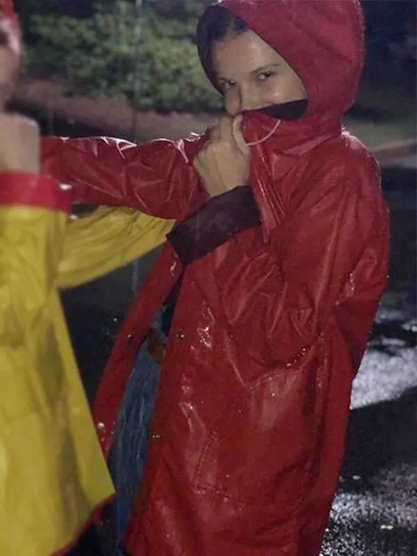 Eleven TV Series Stranger Things Red Leather Coat With Hood