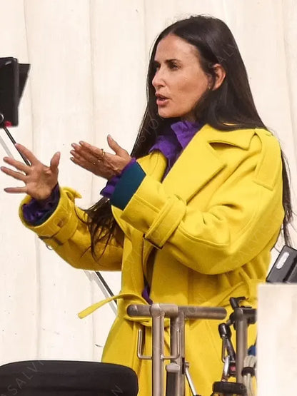 Elisabeth Sparkle The Substance 2024 Demi Moore Yellow Trench Coat
