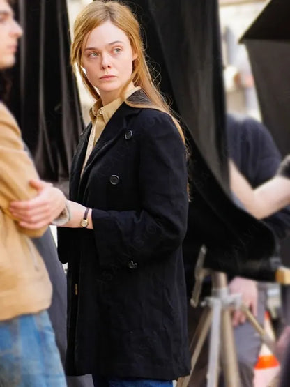 Elle Fanning A Complete Unknown Black Wool Coat