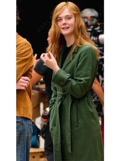 Elle Fanning Green Wool Coat
