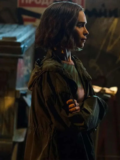 Emilia Clarke Secret Invasion 2023 Giah Hooded Green Coat