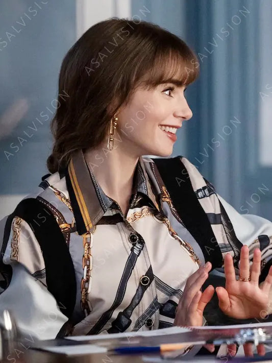 Emily Cooper Emily In Paris Chain Belt Bomber Jacket