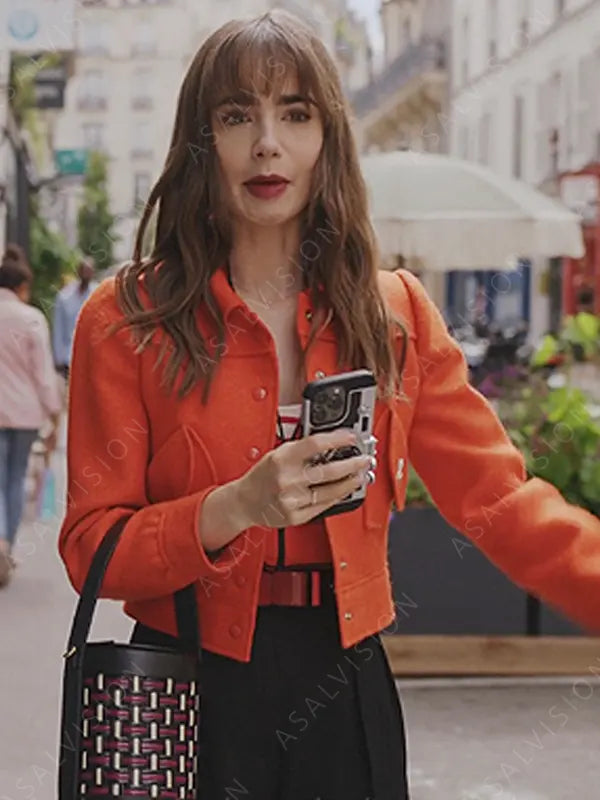Emily Cooper Emily In Paris S03 Cropped Orange Jacket
