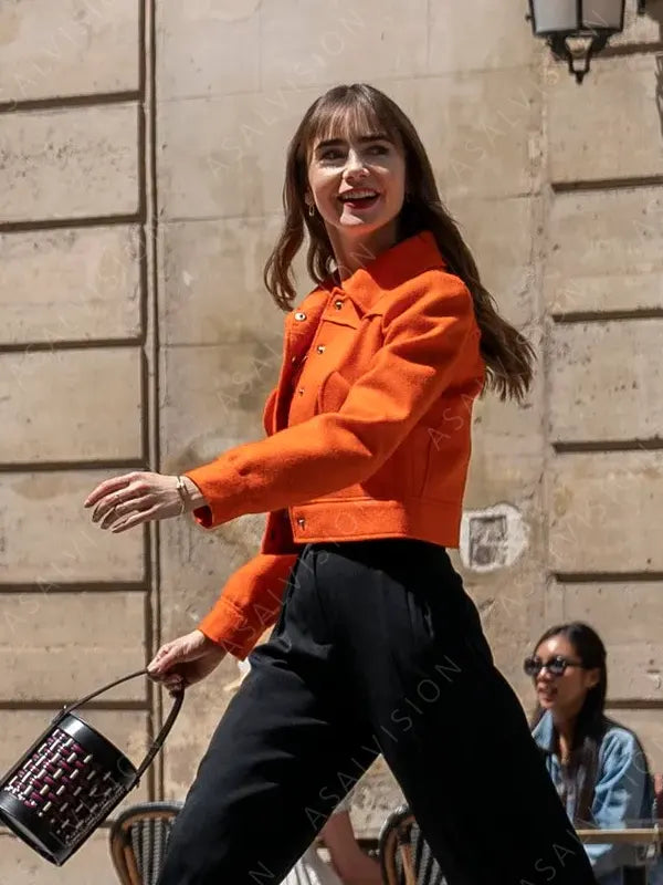 Emily Cooper Emily In Paris S03 Lily Collins Cropped Orange Jacket