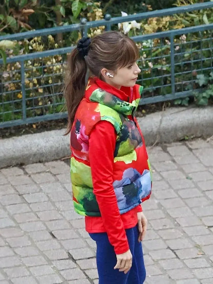 Emily Cooper Emily In Paris S04 Lily Collins Puffer Printed Vest