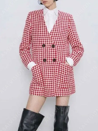 Emily Cooper Emily in Paris Lily Collins Houndstooth Red Coat