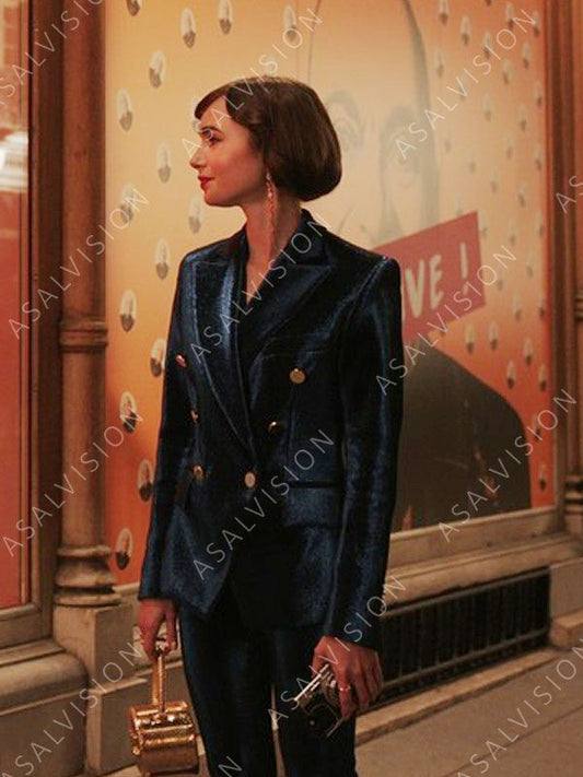 Emily Cooper Emily in Paris Season 3 Blue Velvet Blazer