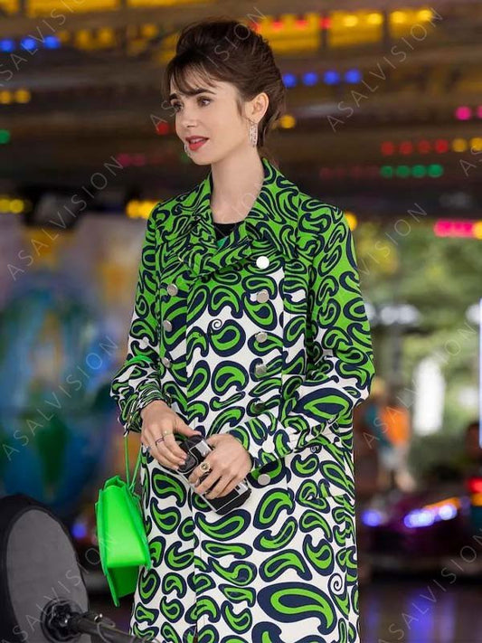Emily Cooper Emily in Paris Season 3 Green Printed Coat