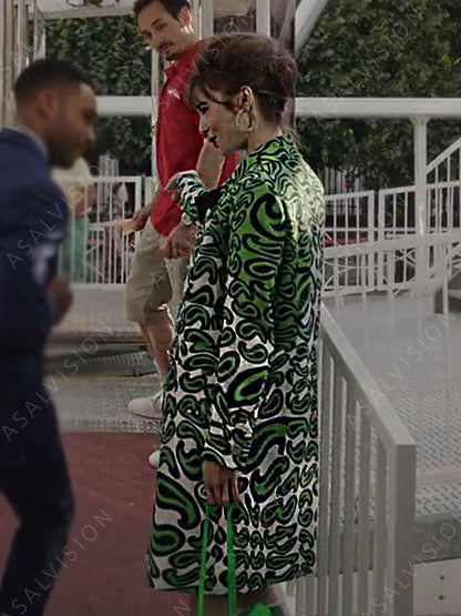 Emily Cooper Printed Green Fleece Coat