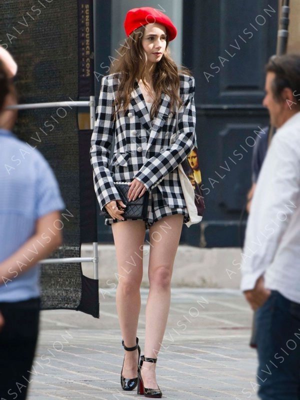 Emily Cooper TV Series Emily In Paris Lily Collins Checked Blazer
