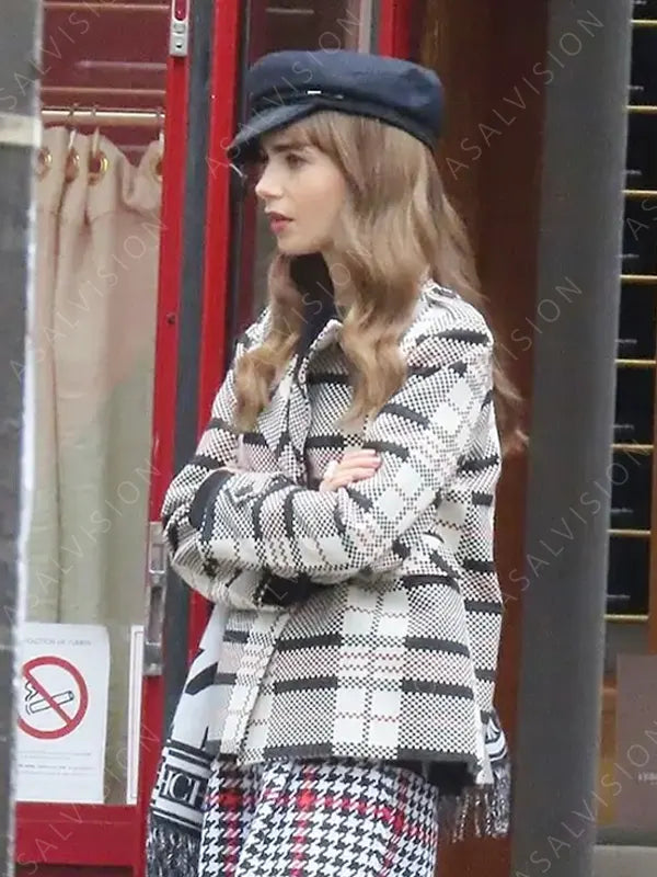 Emily Cooper TV Series Emily In Paris Lily Collins S03 Check Print Jacket