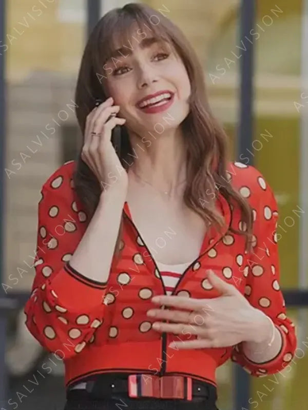Emily Cooper TV Series Emily In Paris S03 Lily Collins Red Printed Jacket