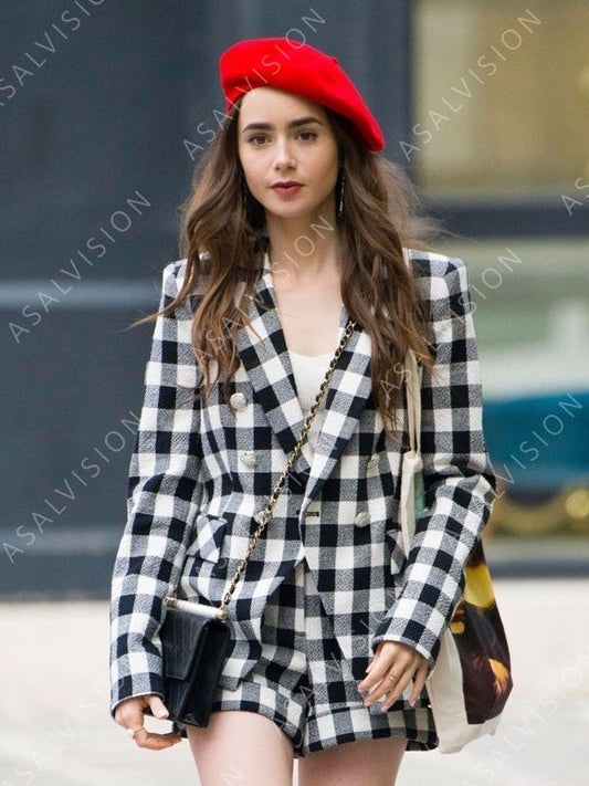 Emily In Paris Emily Cooper Black And White Checked Blazer