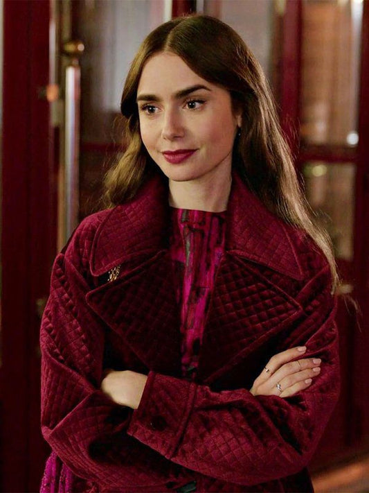 Emily In Paris Lily Collins Maroon Jacket
