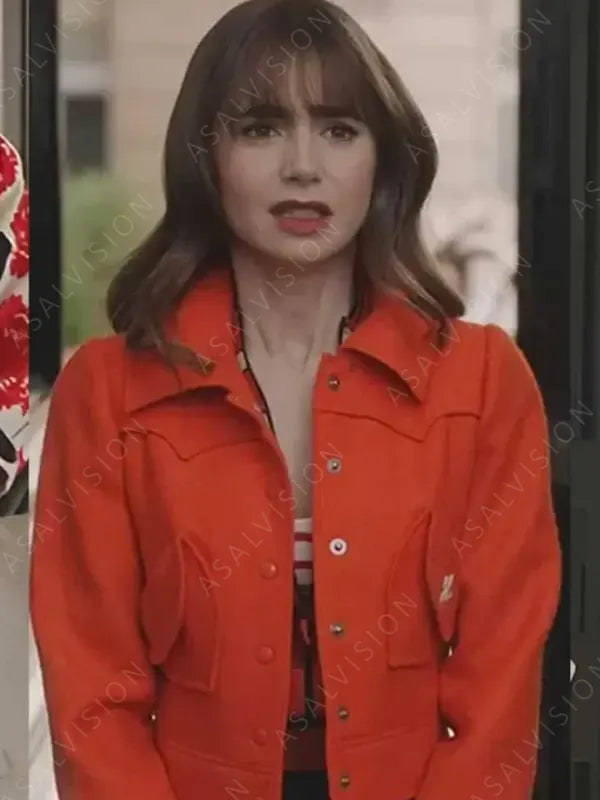 Emily In Paris S03 Lily Collins Cropped Orange Jacket