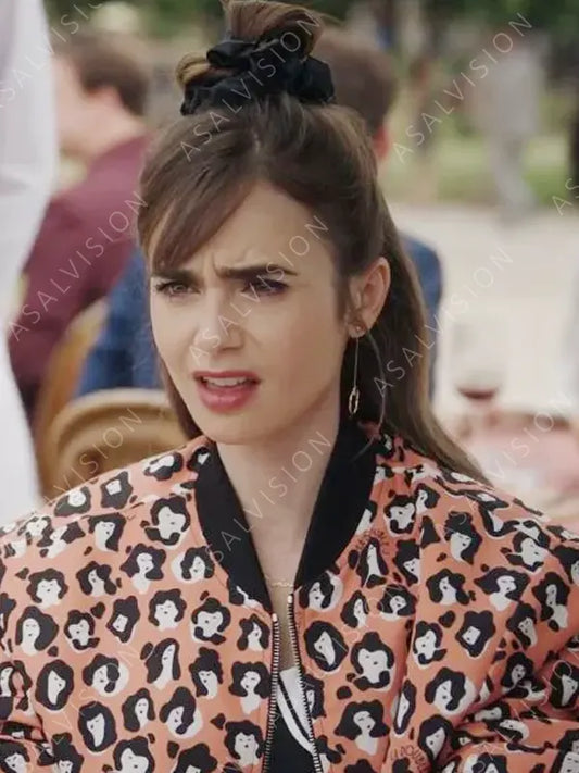 Emily In Paris Season 3 Lily Collins Leopard Bomber Jacket