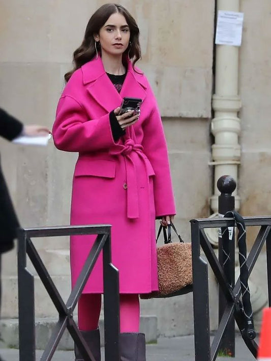 Emily in Paris Emily Cooper Pink Wool Coat