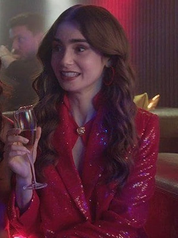Emily in Paris Lily Collins Red Sequin Blazer