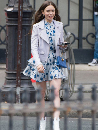 Emily in Paris Lily Collins Biker Leather Jacket