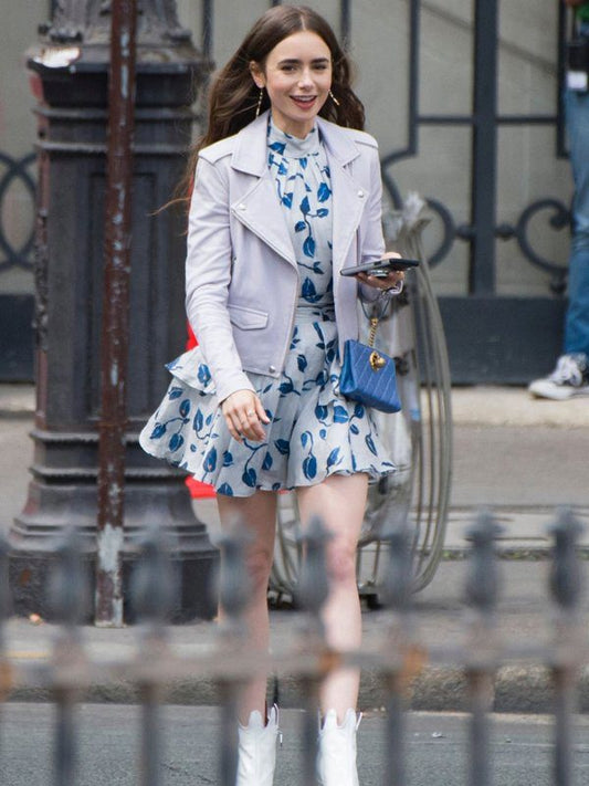 Emily in Paris Lily Collins Biker Leather Jacket
