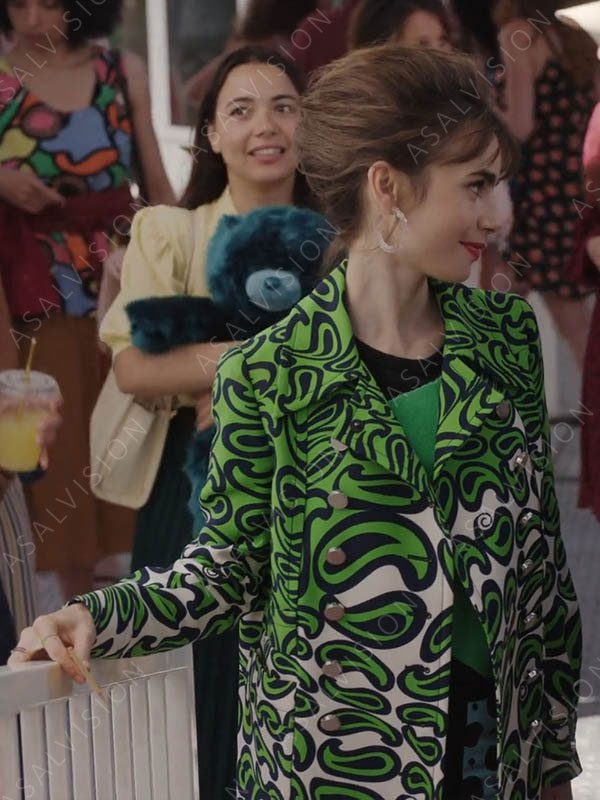 Emily in Paris S03 Emily Cooper Printed Green Fleece Coat