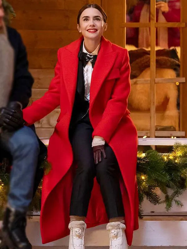 Emily in Paris Season 4 Emily Cooper Red Wool Trench Coat