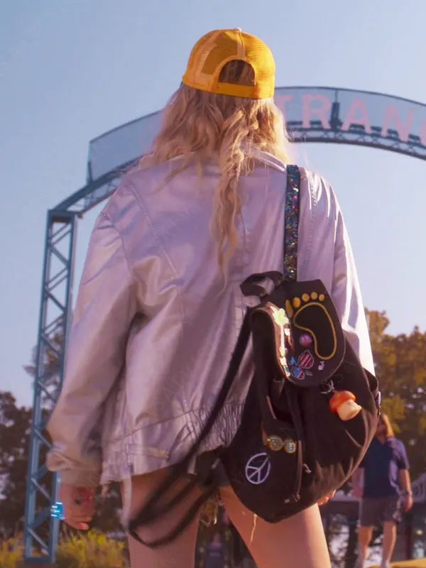 Emma Roberts Space Cadet 2024 Rex Simpson Metallic Silver Jacket