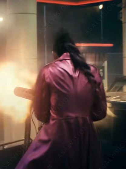 Emmy Raver-Lampman Movie The Beekeeper 2024 Purple Trench Coat