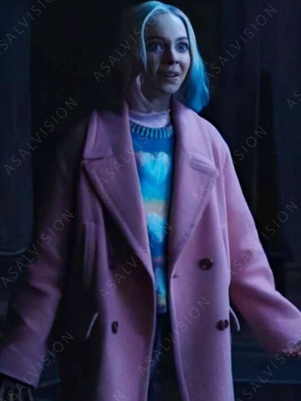 Enid Sinclair TV Series Wednesday Emma Myers Wool Pink Coat
