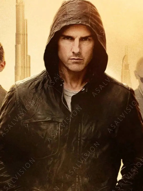 Ethan Hunt Mission Impossible Ghost Tom Cruise Protocol Leather Hooded Jacket