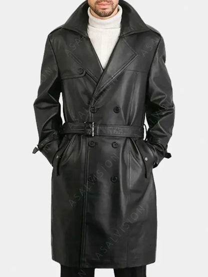 Eugene Black Leather Belted Trench Coat