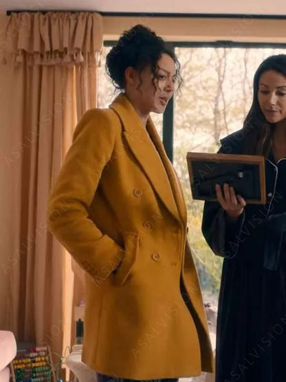 Eva Finn Fool Me Once S01 Adelle Leonce Yellow Mid-Length Wool Coat