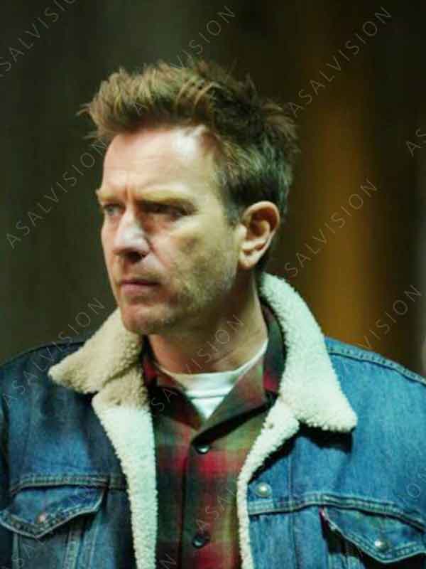Ewan McGregor Bleeding Love 2024 Father Sherpa Blue Denim Jacket