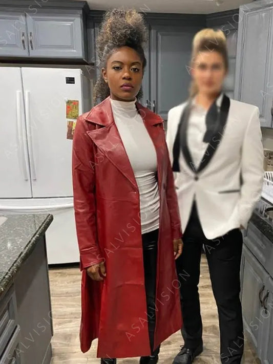 Exceptional Beings Ciarra Carter Red Leather Trench Coat