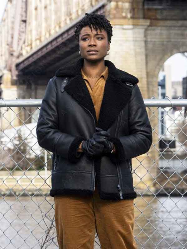 FBI Season 6 Tiffany Wallace Black Shearling Leather Jacket