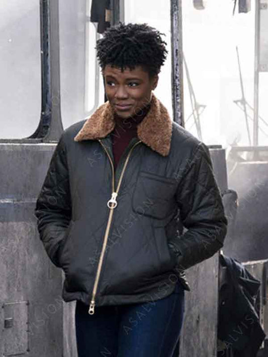 FBI Season 6 Tiffany Wallace Shearling Collar Quilted Jacket
