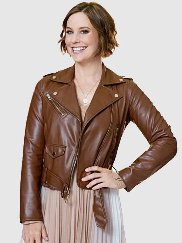 Falling Together 2024 Natalie Calder Brown Leather Jacket
