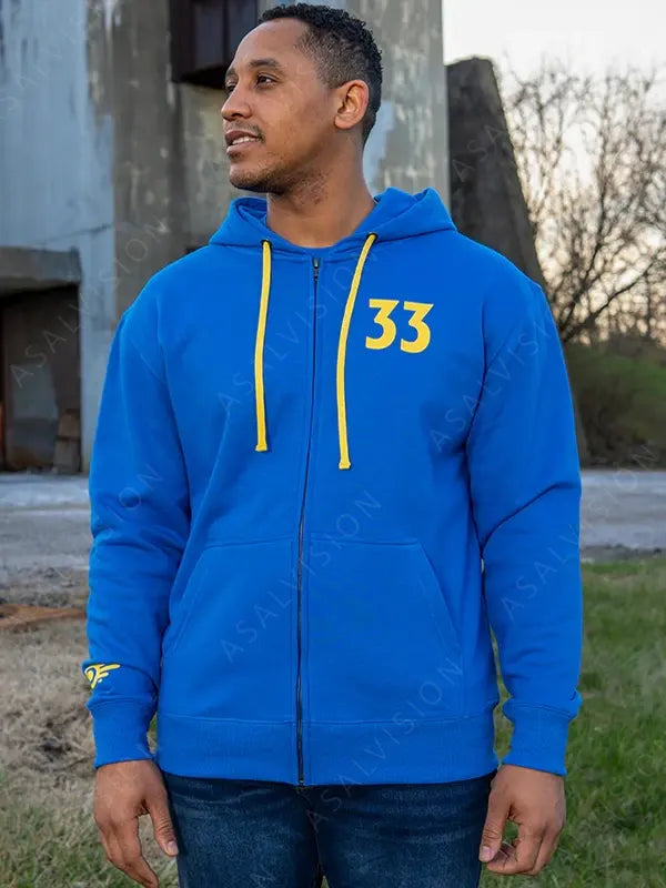 Fallout Vault 33 Zip-Up Blue Fleece Hoodie