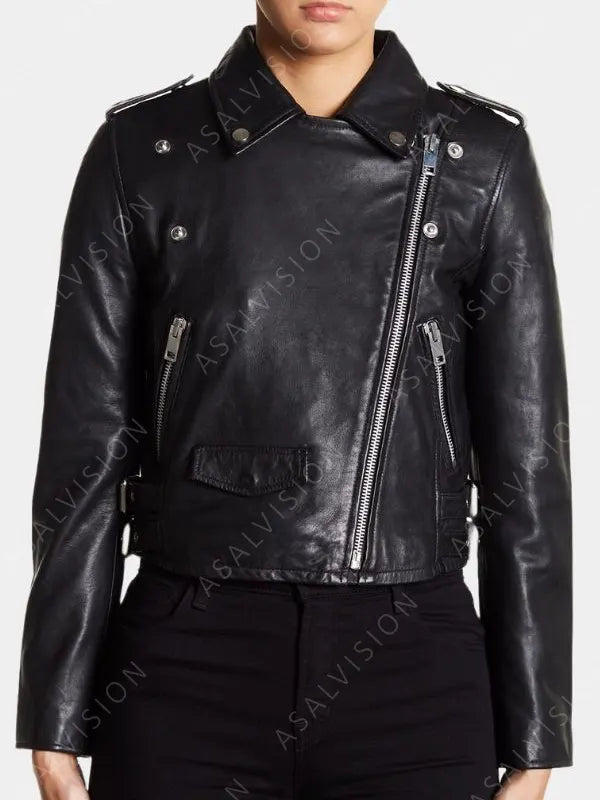 Fast X 2023 Tess Black Cropped Biker Leather Jacket