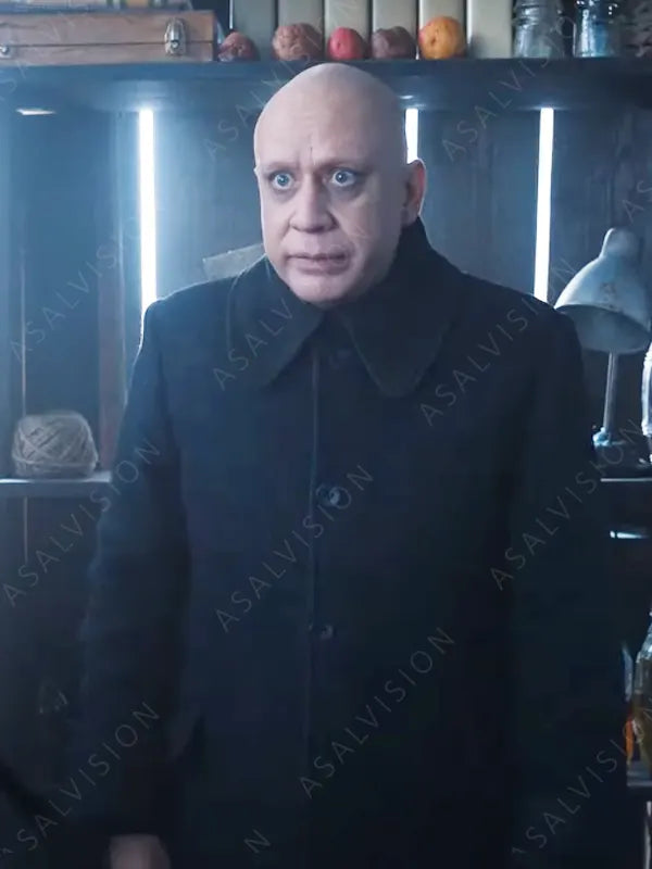 Fester Wednesday Fred Armisen Black Long Wool Trench Coat