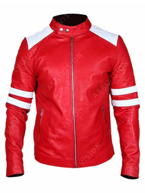 Fight Club Tyler Durden Red Leather Cafe Racer Jacket