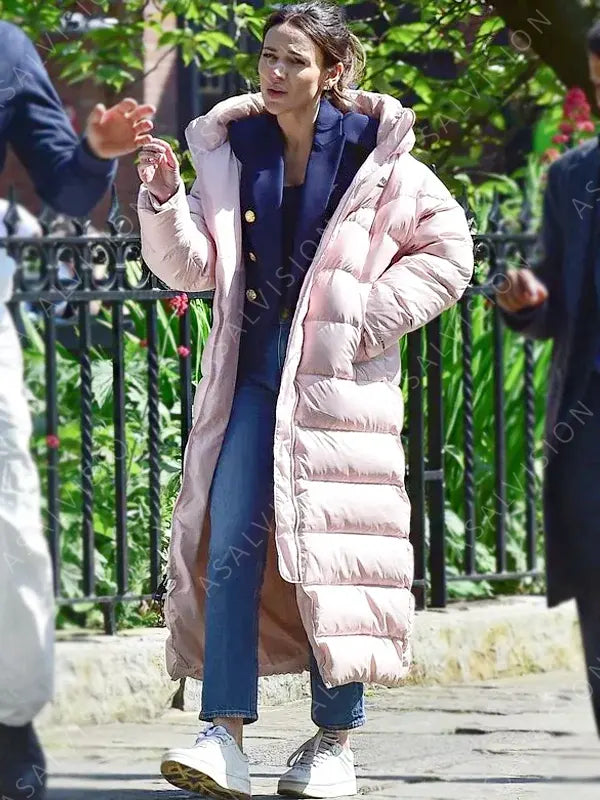 Maya Stern Fool Me Once Michelle Keegan Pink Puffer Hooded Coat