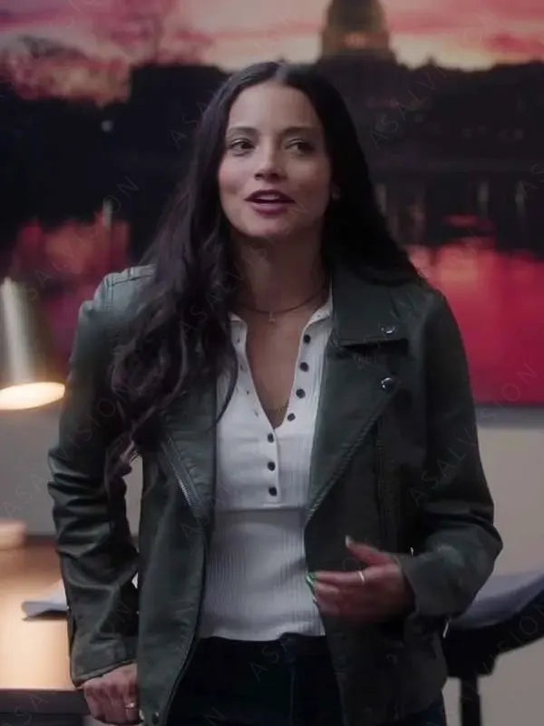Found Lacey Quinn Green Genuine Leather Biker Style Jacket