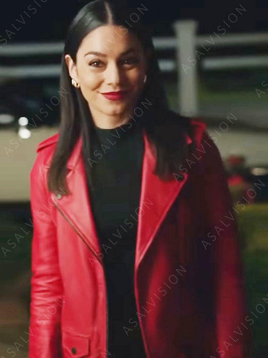 French Girl 2024 Vanessa Hudgens Red Leather Jacket