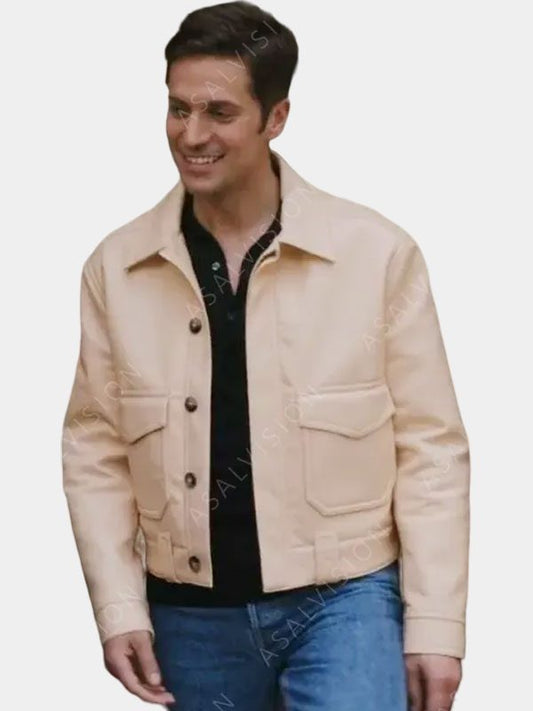 Gabriel Beige Emily in Paris Season 3 Leather Jacket