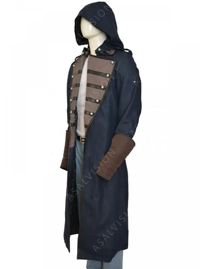 Game Assassins Creed Unity Arno Dorian Costume Long Trench Coat With Hood