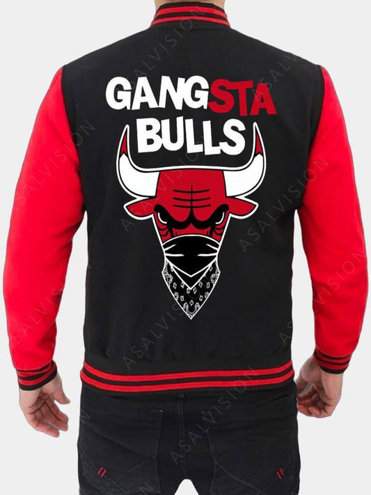 Gangsta Bulls Black And Red Varsity Bomber Jacket
