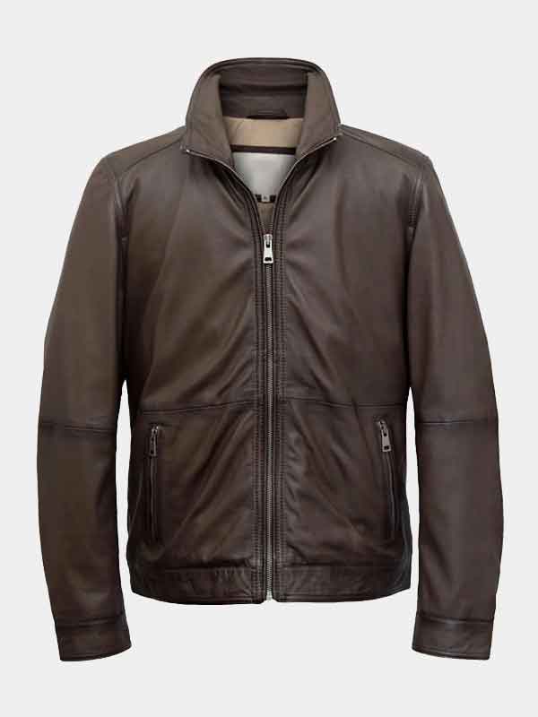 Gavin Mens Zip-Up Brown Leather Jacket