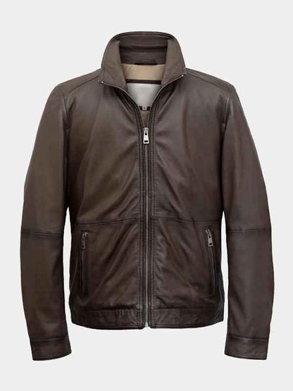 Gavin Mens Zip-Up Brown Leather Jacket